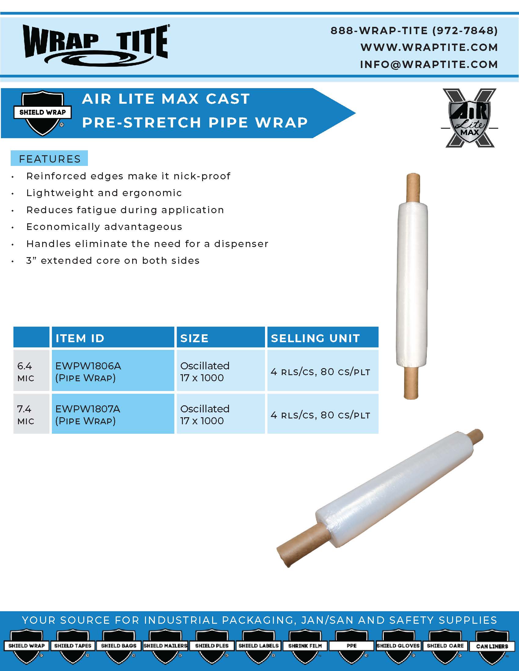 Air Lite Max Cast Pre-Stretched Pipe Wrap Sales Sheet