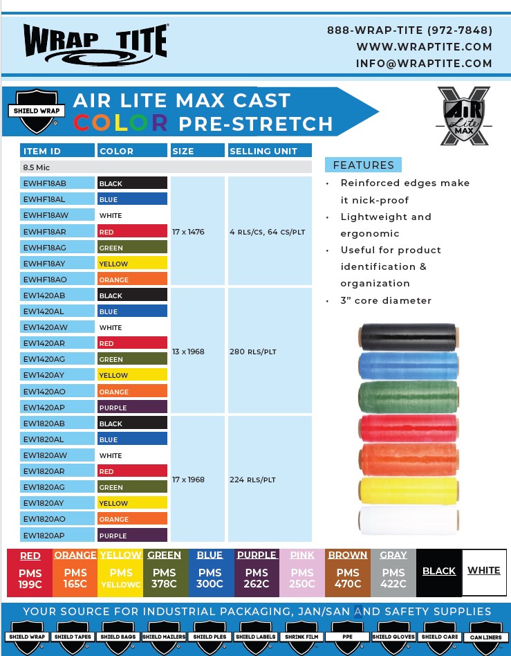 Air Lite Max Color Pre-Stretch Wrap Sales Sheet